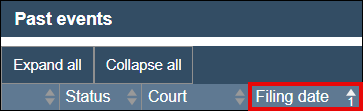 The Filing date column header in the Past events section.