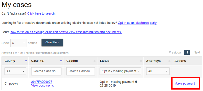 Wisconsin circuit court eFiling - My cases list - Make payment.png